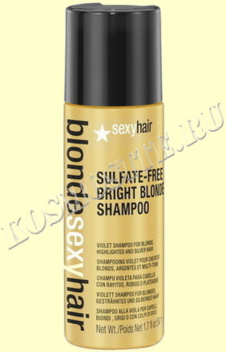 Sexy Hair Sulfate-free bright blonde shampoo Шампунь корректирующий Сияющий Блонд без сульфатов, 50 мл.